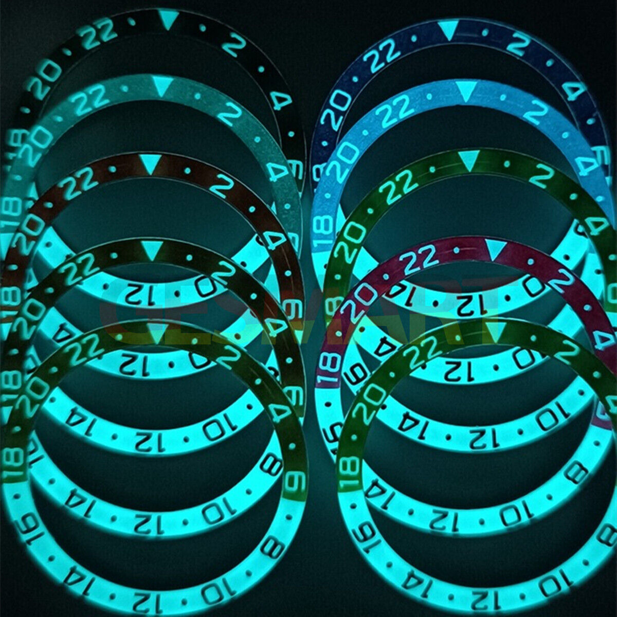 Blue luminous 38mm resin and aluminum alloy watch bezel for SKX007 SKX011 series, durable and stylish.