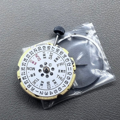 Golden plated Japan Miyota 8205 automatic mechanical watch movement, precision timekeeping component.