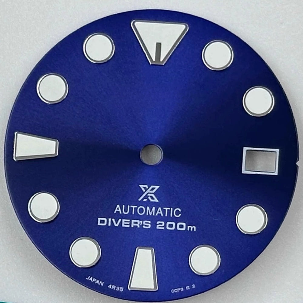 Blue 28.5mm Datejust watch dial with green luminous markers, compatible with NH35 NH36 movements, for watch accessories.