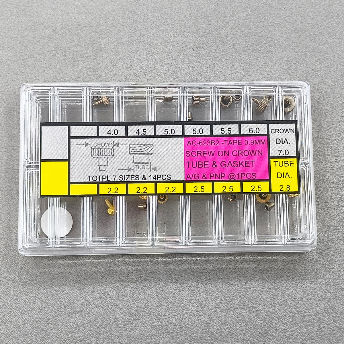 16 PIECES Stainless Steel Watch Crown Silver & Golden Screw on Crown Tube & Gasket