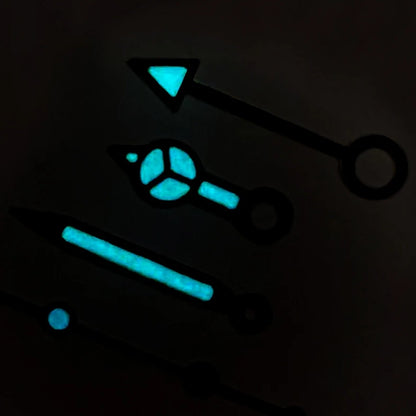 Silver+Silver trim blue luminous diving watch hands set for NH34 GMT movement, ideal for precision timekeeping.