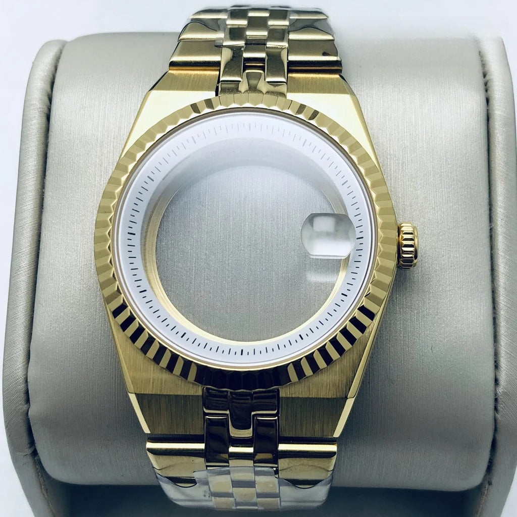 Gold 40mm Land-Dwellwe 904L Watch Case+Strap Sapphire Glass For NH34 NH35 NH36
