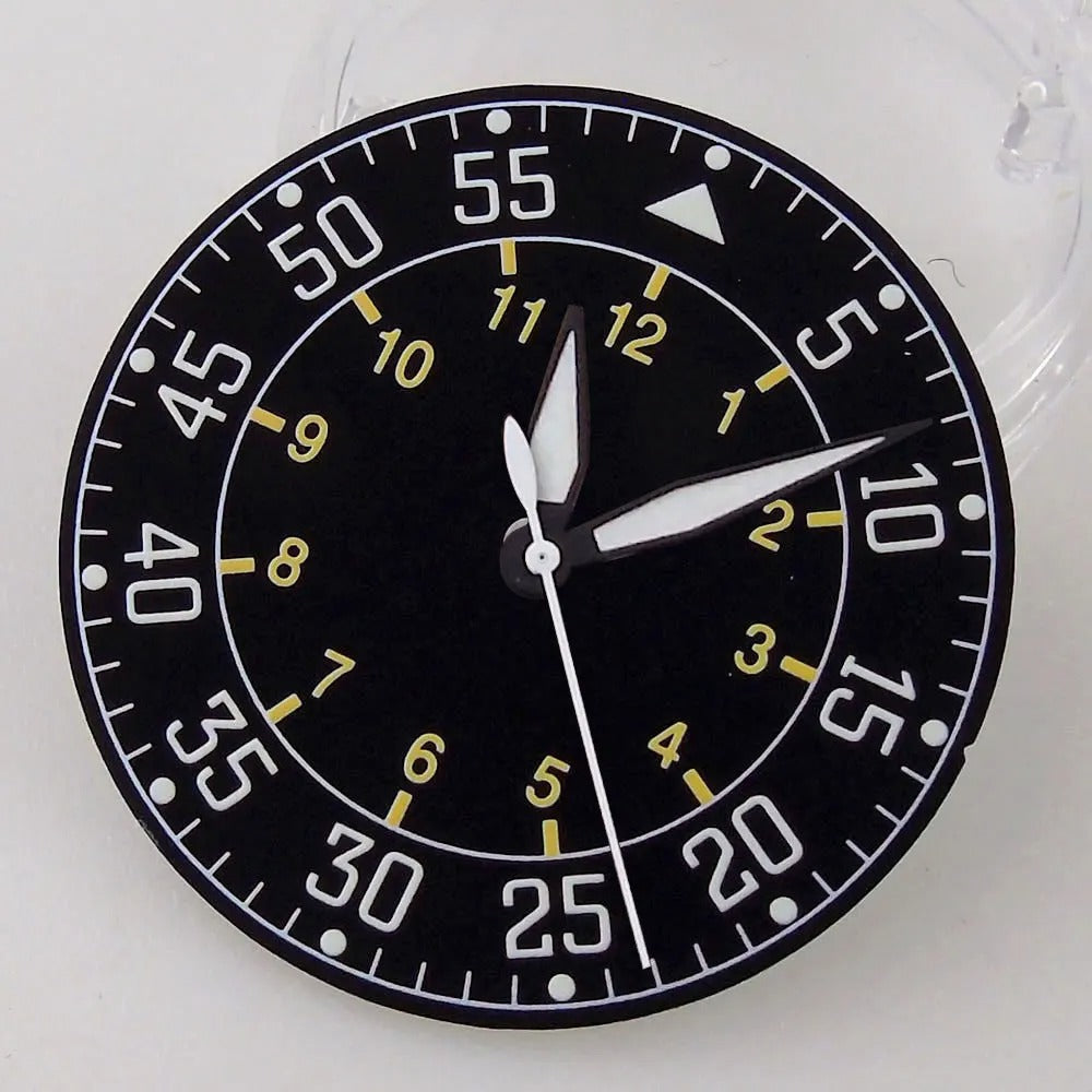 Sterile 33.6mm sunburst silver watch dial for 39mm pilot wristwatch with NH35A/NH36A movement.