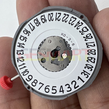 Quartz Miyota 2415 movement with 3 hands and date at 6 o'clock, ideal for watch repair and assembly.