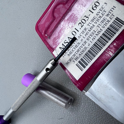 Horotec MSA01-201-160 precision screwdrivers 1.60mm with spare blades for watch repair accessories.