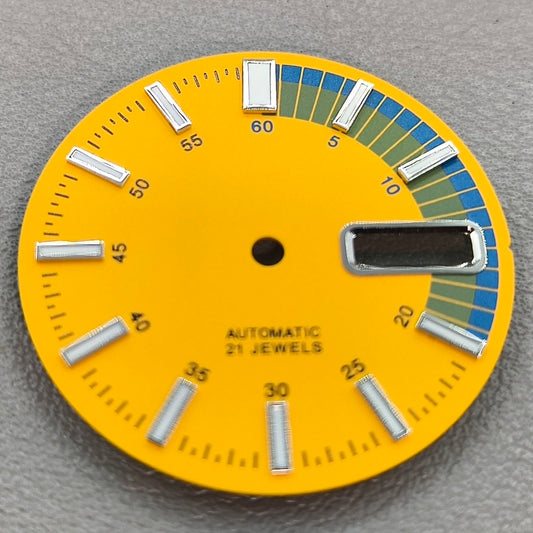 Yellow Modified 28.5mm Watch Dial Green Lume No Logo Fit for NH36 Movement