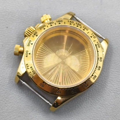 Gold Bezel 40mm Silver Watch Steel Case for Daytona VK63 VK64 Fits 20mm Strap