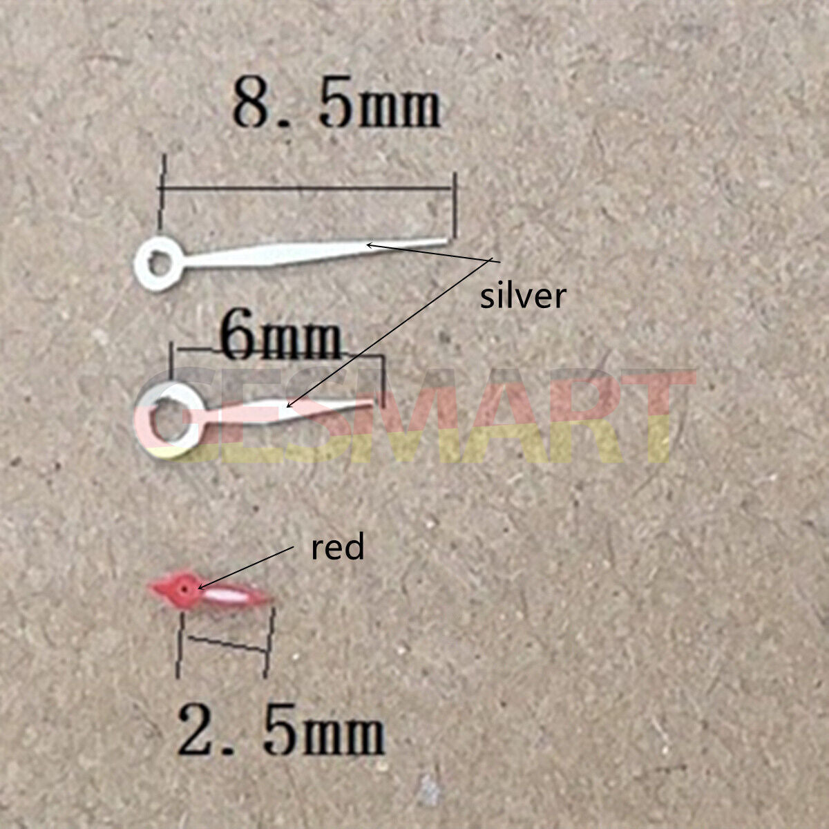 Silver and red diamond watch hands for Miyota 1L45 quartz, adding precision and stylish detail.