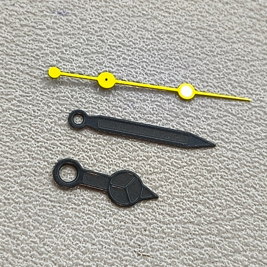 2 Sets Matted Black Painted Lume Yellow Second Hand Watch Hands for NH35 NH36