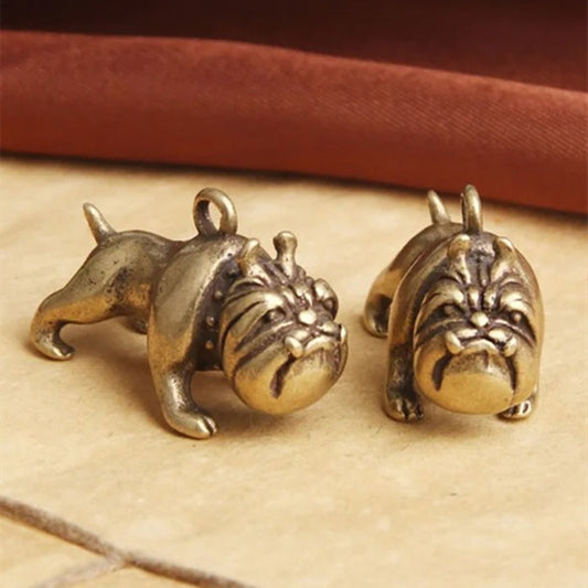 Solid copper vintage pug figurine, hand-carved bronze trinket for watch accessories display.