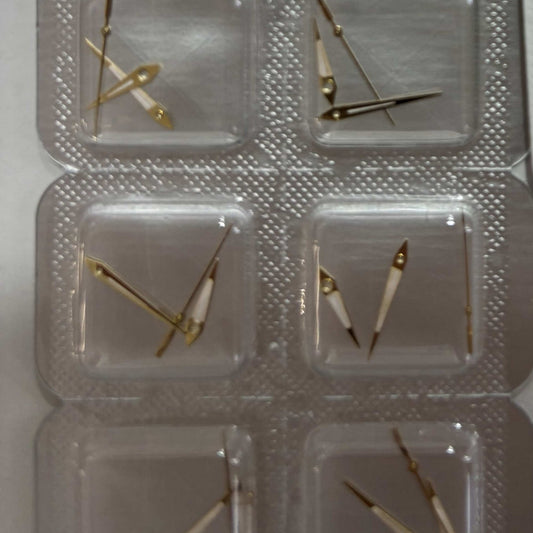 Rose golden watch hands for ETA255.111 and ETA255.112 movements, precise fit for elegant repairs.