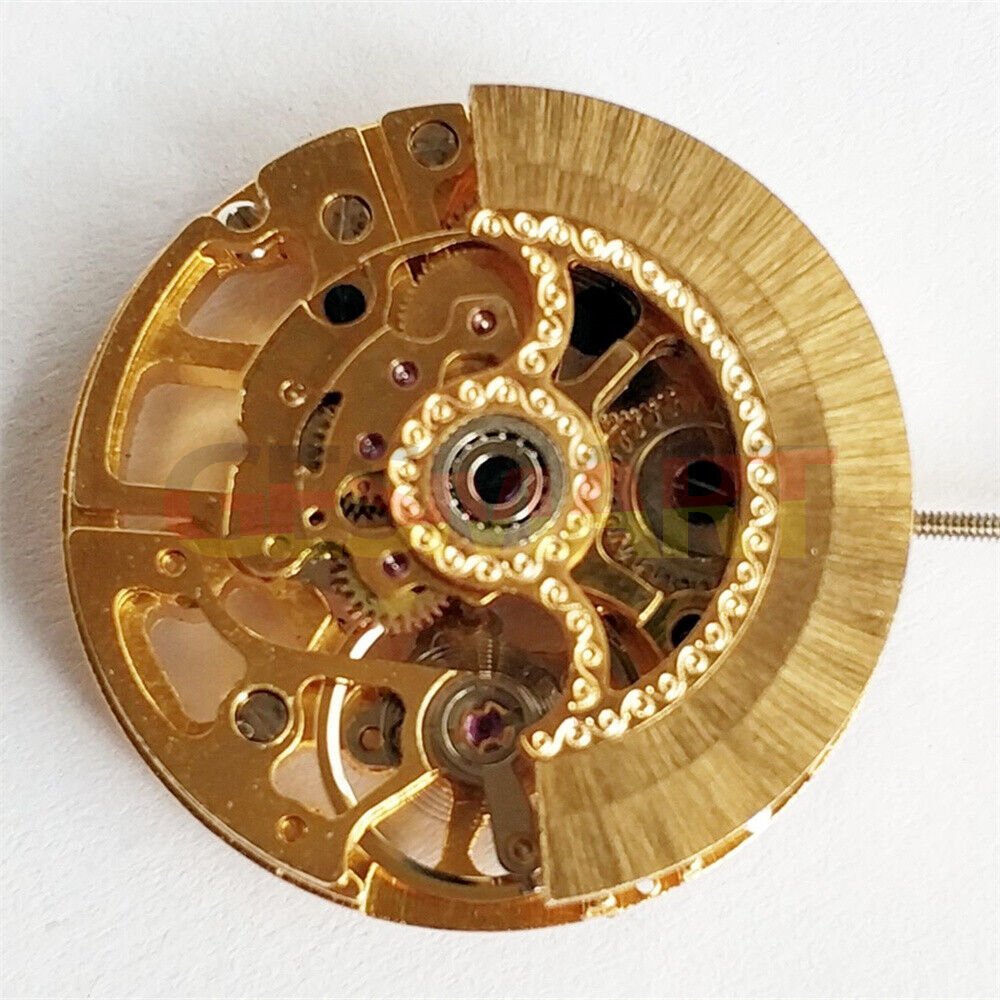 Hollow golden automatic mechanical movement by China Made, ideal for watch repair practice and precision assembly.