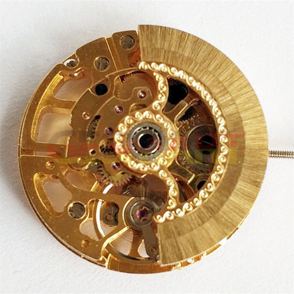 Hollow golden automatic mechanical movement by China Made, ideal for watch repair practice and precision assembly.