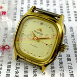 33mm HONGLIAN Manual Mechanical Watch Yellow Dial Golden Nail Square Golden Case