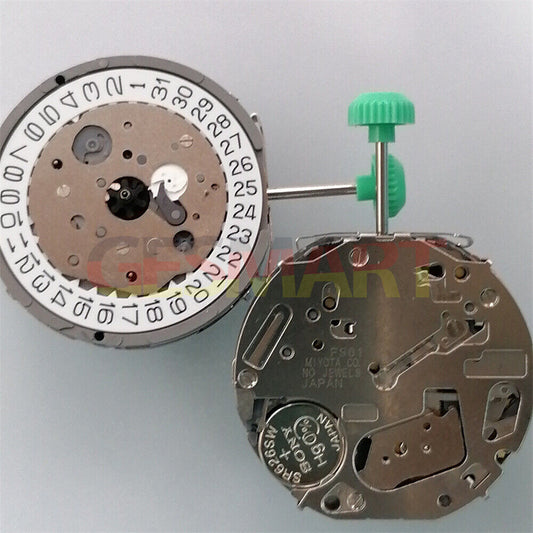 Japan Made Miyota FS61 chronograph quartz watch movement with date display at 4 o'clock, precise timing by Miyota.