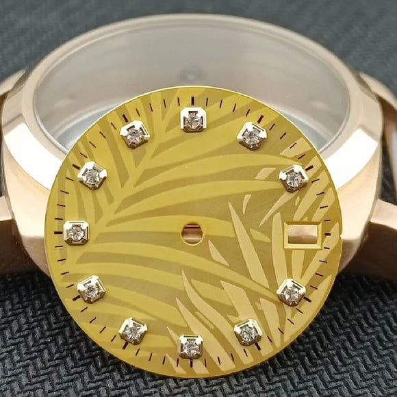 Modified Leaf Background Golden Square Nail Yellow Datejust Watch Dial for NH35 NH36