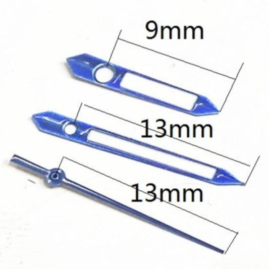 Blue 13mm watch hands with trim for China 7120 movement, precise replacement