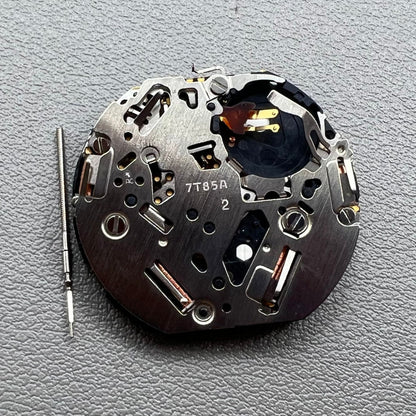 Seiko 7T85A quartz watch movement, precise craftsmanship made in Japan for reliability.