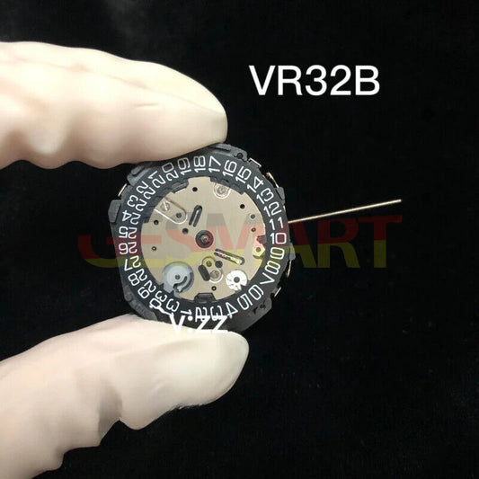 Original Japan-made VR32B quartz watch movement with multifunctional black dial.