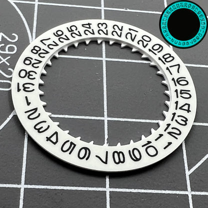 Blue lume date disk wheel for NH35 watch movement, date display at 3 o'clock, precise fit.