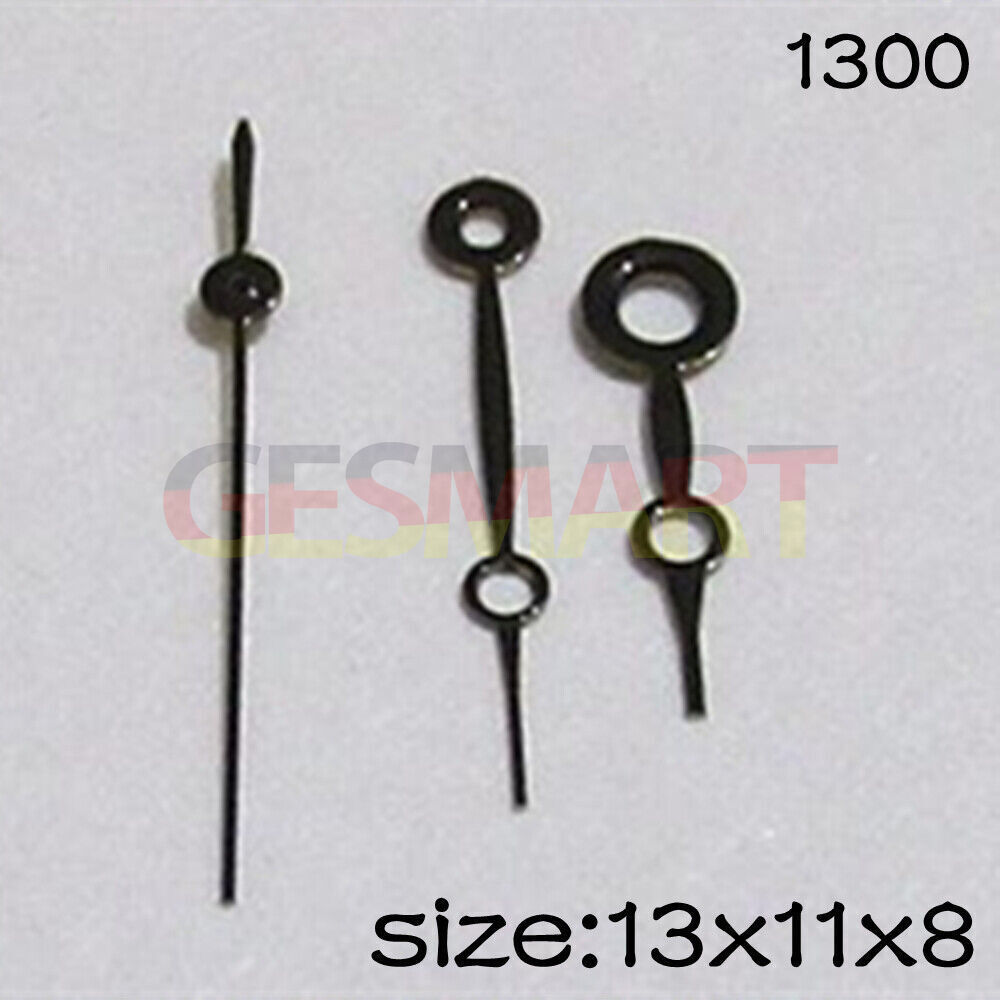 Black watch hands set by NO.1300 for Miyota 2035 movement, 13mm/11mm/8mm lengths, precise fit.