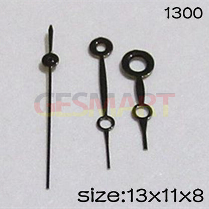 Black watch hands set by NO.1300 for Miyota 2035 movement, 13mm/11mm/8mm lengths, precise fit.