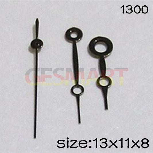 Black watch hands set by NO.1300 for Miyota 2035 movement, 13mm/11mm/8mm lengths, precise fit.