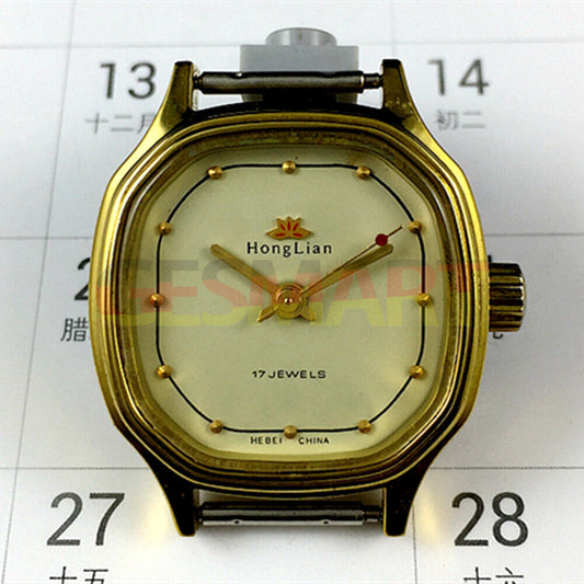 27mm HONGLIAN Lady Watch with golden octagonal case and nail markers, manual mechanical movement