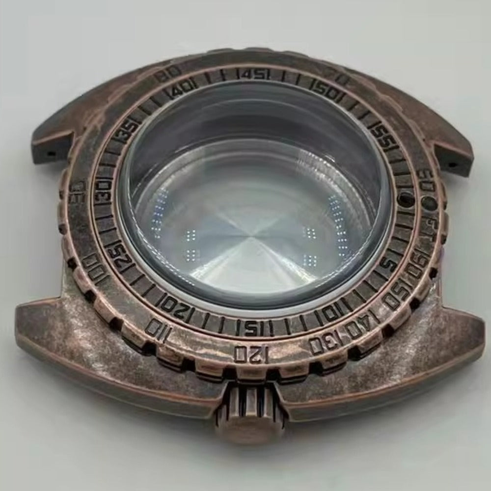 Copper-colored modified watch case featuring sapphire glass bezel, compatible with NH35 NH36 movements.