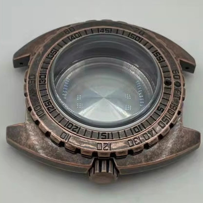 Copper-colored modified watch case featuring sapphire glass bezel, compatible with NH35 NH36 movements.