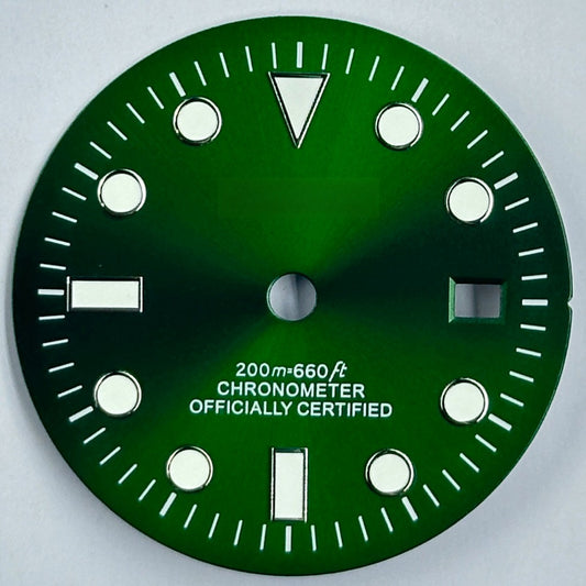 32mm Green GMT diving watch dial with luminous markers for NH34 movement