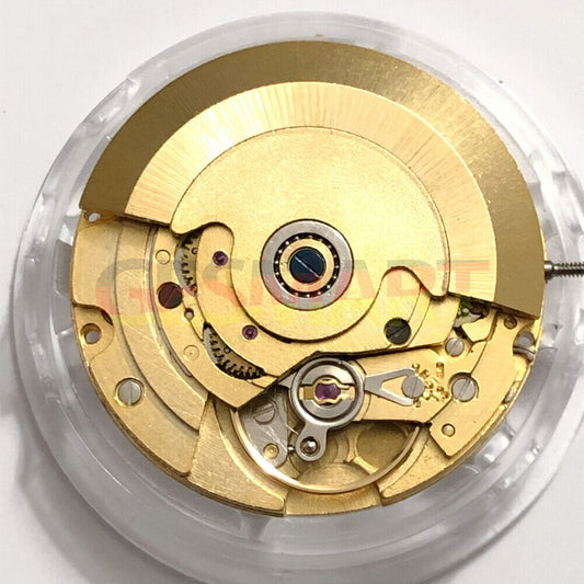 Golden automatic mechanical watch with date at 3 o'clock, China Made SHANGHAI 2824 movement.
