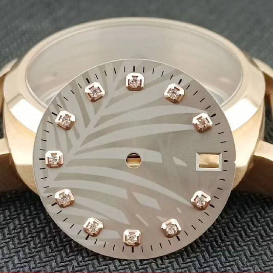Leaf Background Rose Golden Square Nail Light Grey Datejust Watch Dial for NH35 NH36