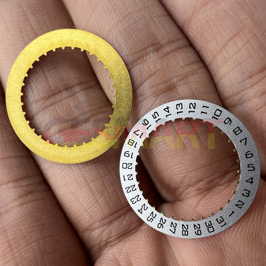 Men?s silver date disk wheel for ETA2892 and ETA2824 watch movements, precise replacement part.