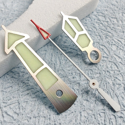 18mm C3 Green lume silver trim watch hands for NH34-NH72 movements, enhancing readability and style.