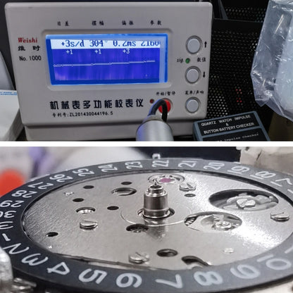 Miyota/Citizen 8215 automatic watch movement with black dial and date at 3, Japan-made precision.