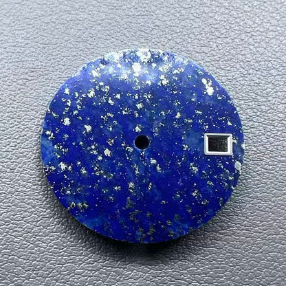 28.5mm lapis lazuli watch dial for NH35 movement, natural stone with deep blue hues.