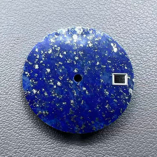 28.5mm lapis lazuli watch dial for NH35 movement, natural stone with deep blue hues.
