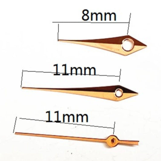 Aiguilles de montre en forme de flèche rose doré 11 x 11 x 8 mm pour mouvement à quartz Miyota 2035