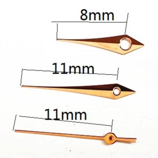 Aiguilles de montre en forme de flèche rose doré 11 x 11 x 8 mm pour mouvement à quartz Miyota 2035