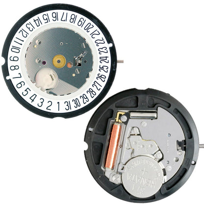 Ronda 515 quartz watch movement showing date display at 3 and 6 o?clock positions for precise timekeeping