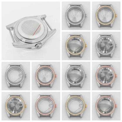 39mm Stainless Steel Diamond Sapphire Glass Watch Case for NH35 NH36 Movement