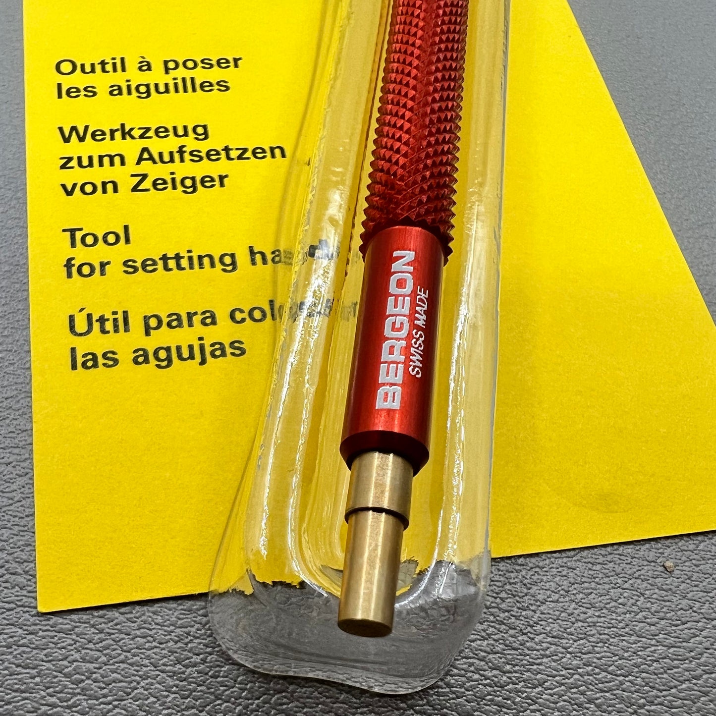 Swiss Bergeon 7404-3 watch hand fitting tool for precise watch hand installation and repair.