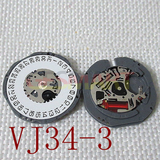 Hattori Epson TMI VJ34 watch quartz movement with date at 3 and 6, precision Japan-made component.