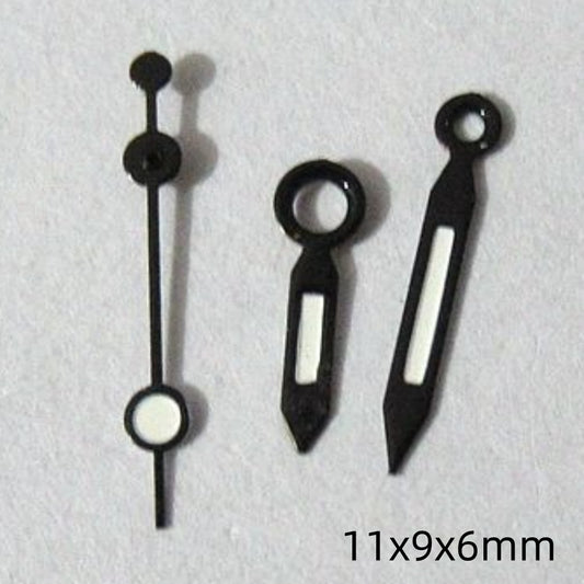 Aiguilles de montre 11 mm peintes en noir et vert luminescent pour mouvement Miyota 2035, 2115, 2105 et 2305