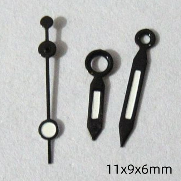 11mm Black Painted Trim Green Lume Watch Hands Set for Miyota 2035 2115 2105 2305 Movement