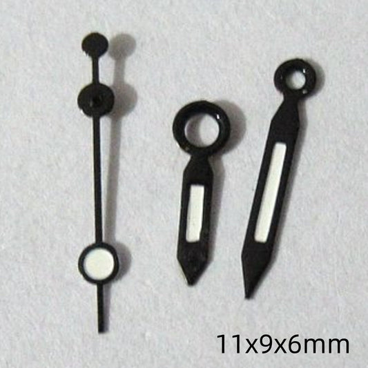 Aiguilles de montre 11 mm peintes en noir et vert luminescent pour mouvement Miyota 2035, 2115, 2105 et 2305