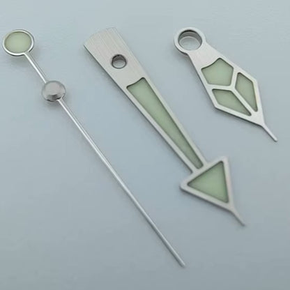 Silver trimmed green lume watch hands for NH35/4R36/6R15/7S26 movements
