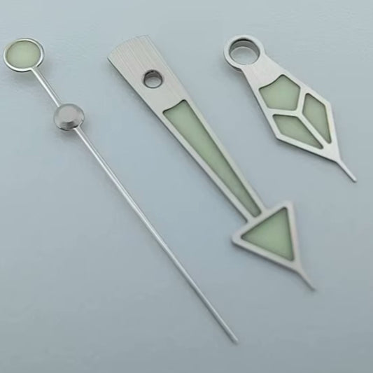 Silver trimmed green lume watch hands for NH35/4R36/6R15/7S26 movements