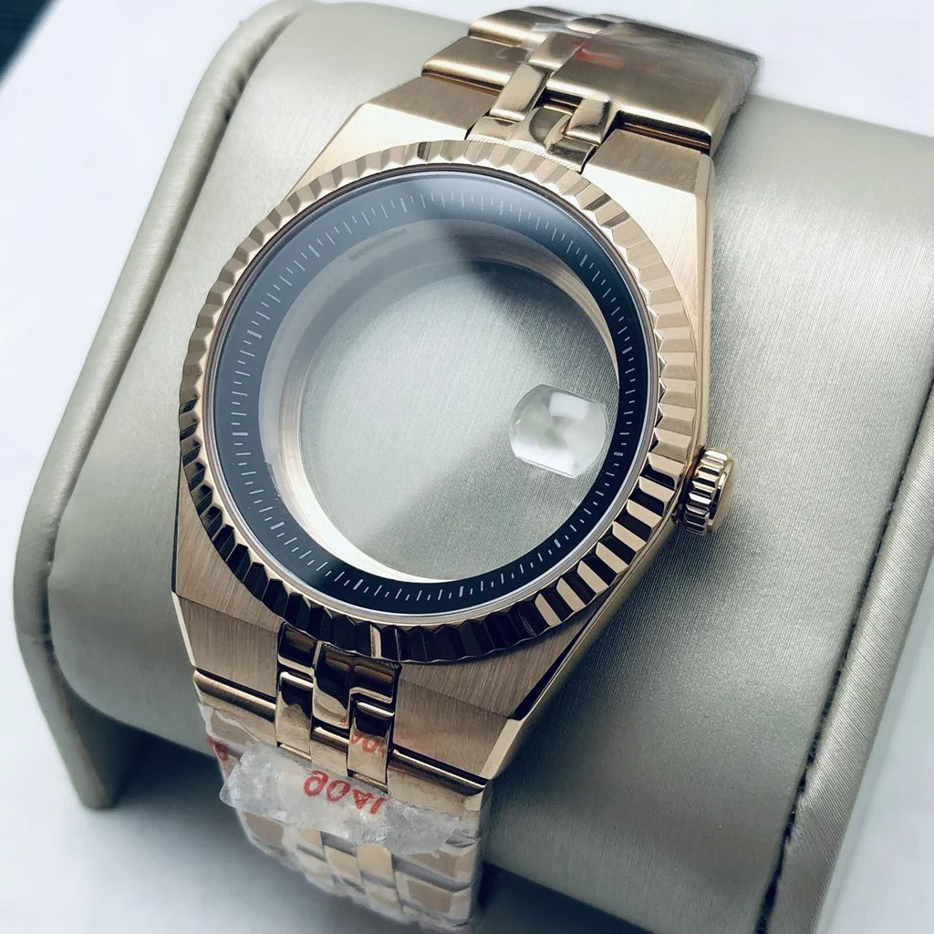 Rose Gold 40mm Land-Dwellwe 904L Watch Case+Strap Sapphire Glass Fit NH35 NH36
